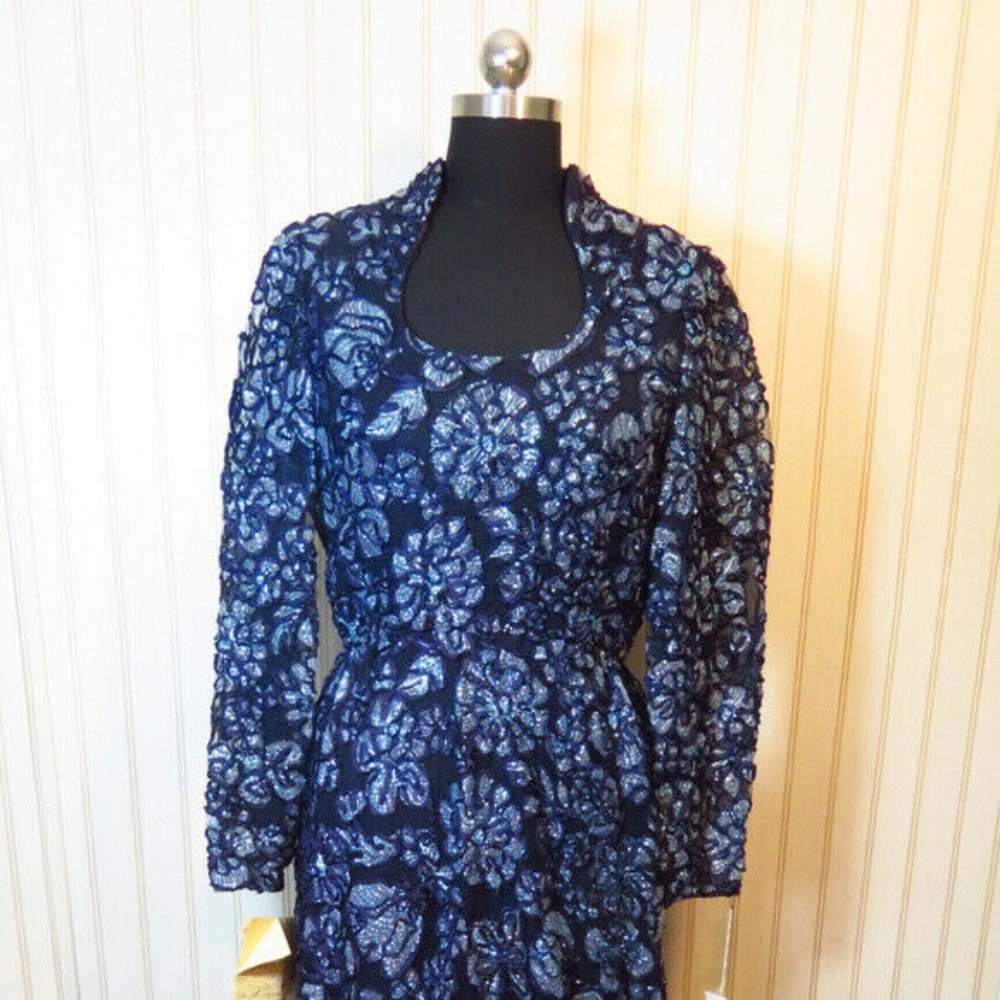 1970s Vintage NWT Richilene Maxi Long Blue Dress